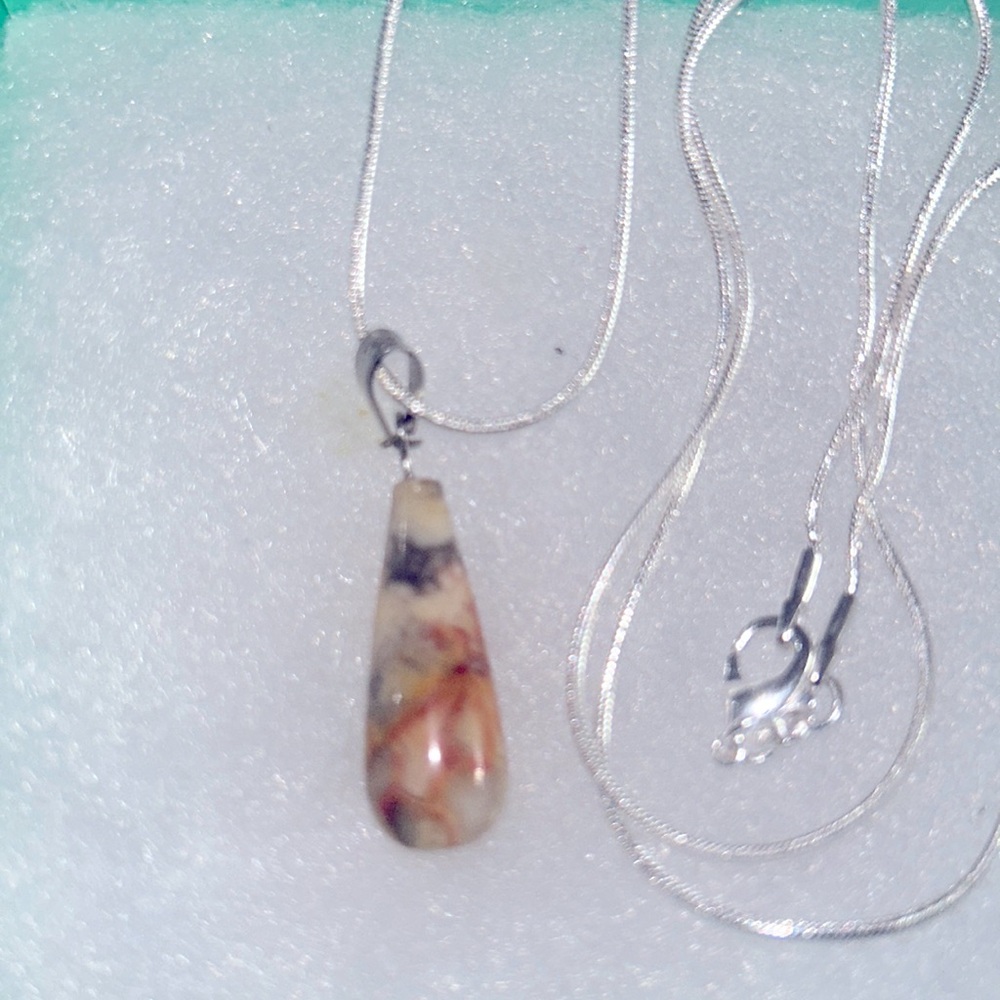 Boho hippie agate natural crystal silver 24” necklace